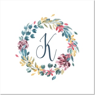 Floral Monogram K Colorful Full Blooms Posters and Art